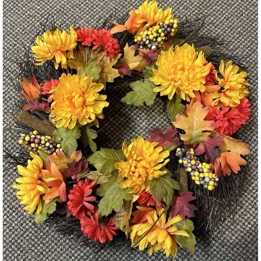 Floral Leaf Twig Fall 18" Artificial Wreath Thanksgiving Autumn Harvest‎